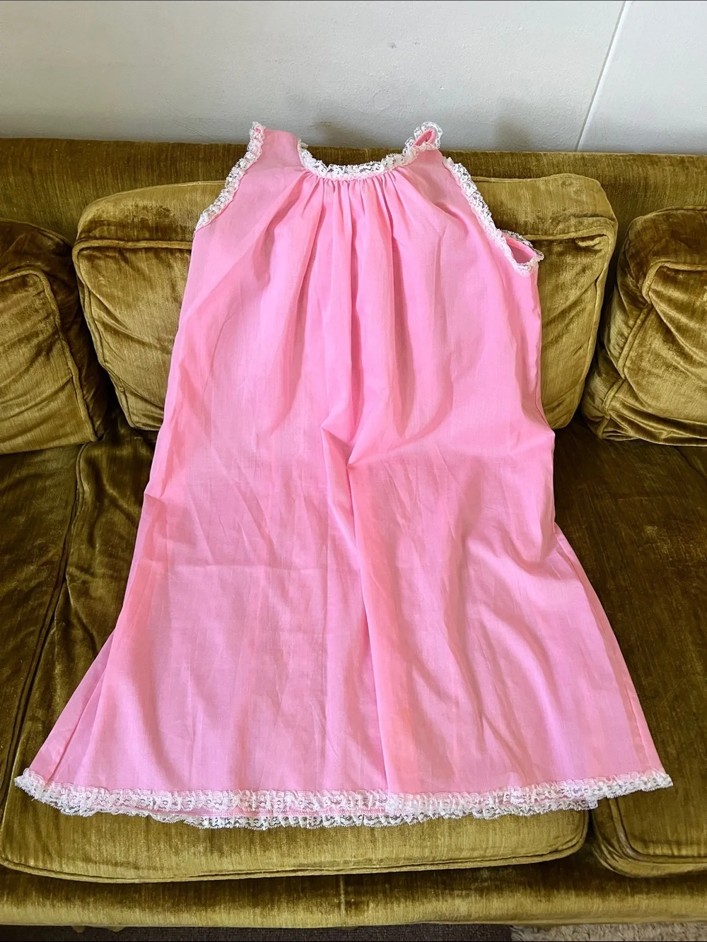 Vintage Pink Sleeveless Babydoll Nightgown with White Lace lingerie coquette - Picture 11 of 13